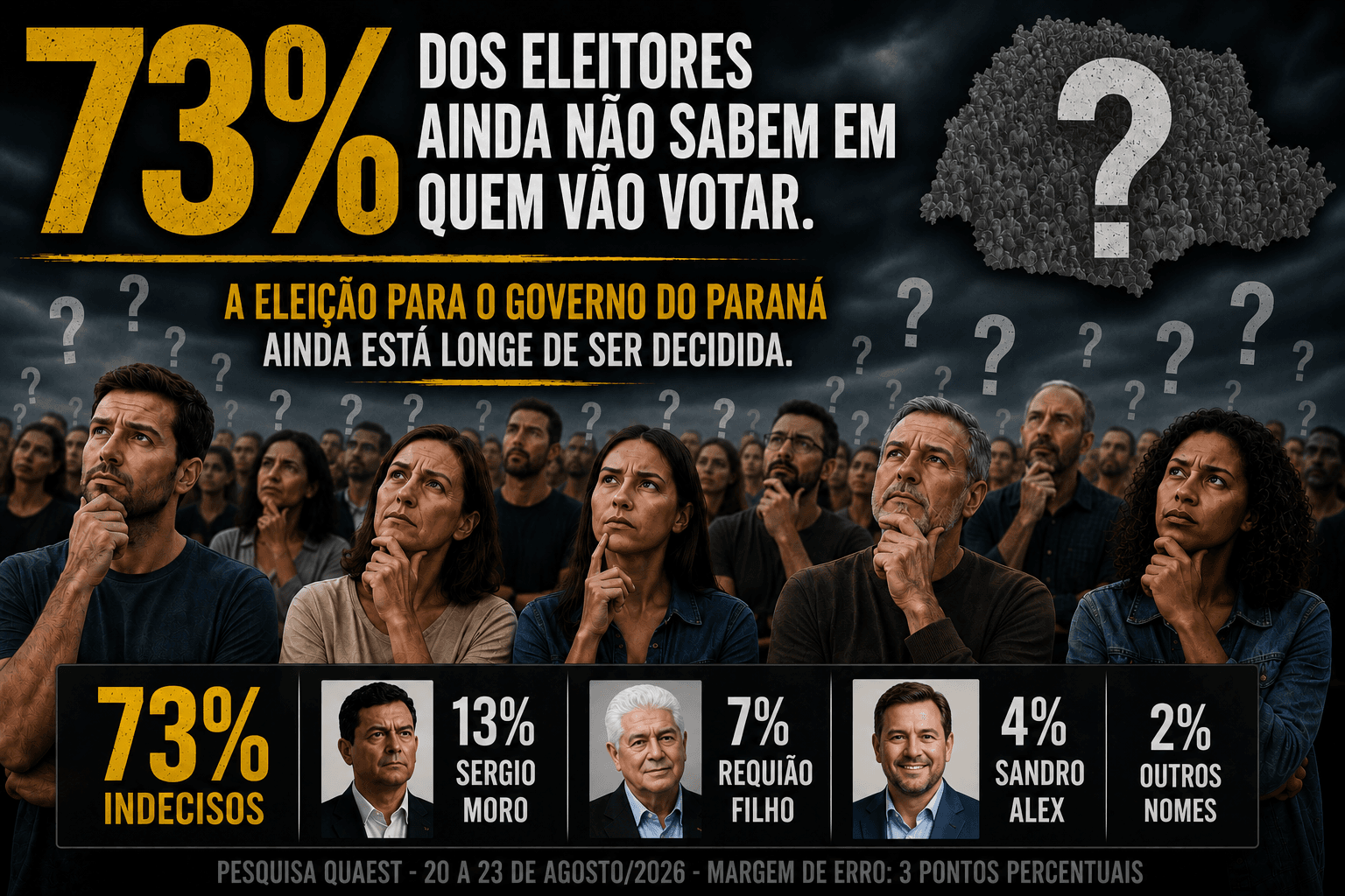 Quaest - 73% ainda não escolheram: a pesquisa que mostra que a eleição do Paraná está longe de estar decidida