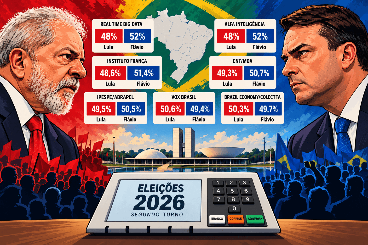 Lula e Flávio chegam ao domingo em empate técnico na maioria das pesquisas