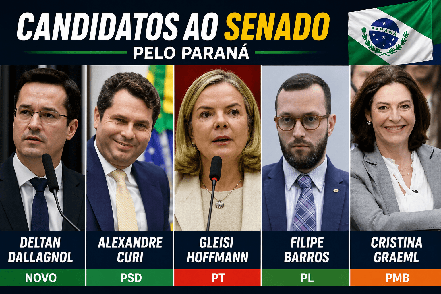 Senado do Paraná: quatro candidatos brigam por duas vagas — e 71,6% dos eleitores ainda não escolheram ninguém