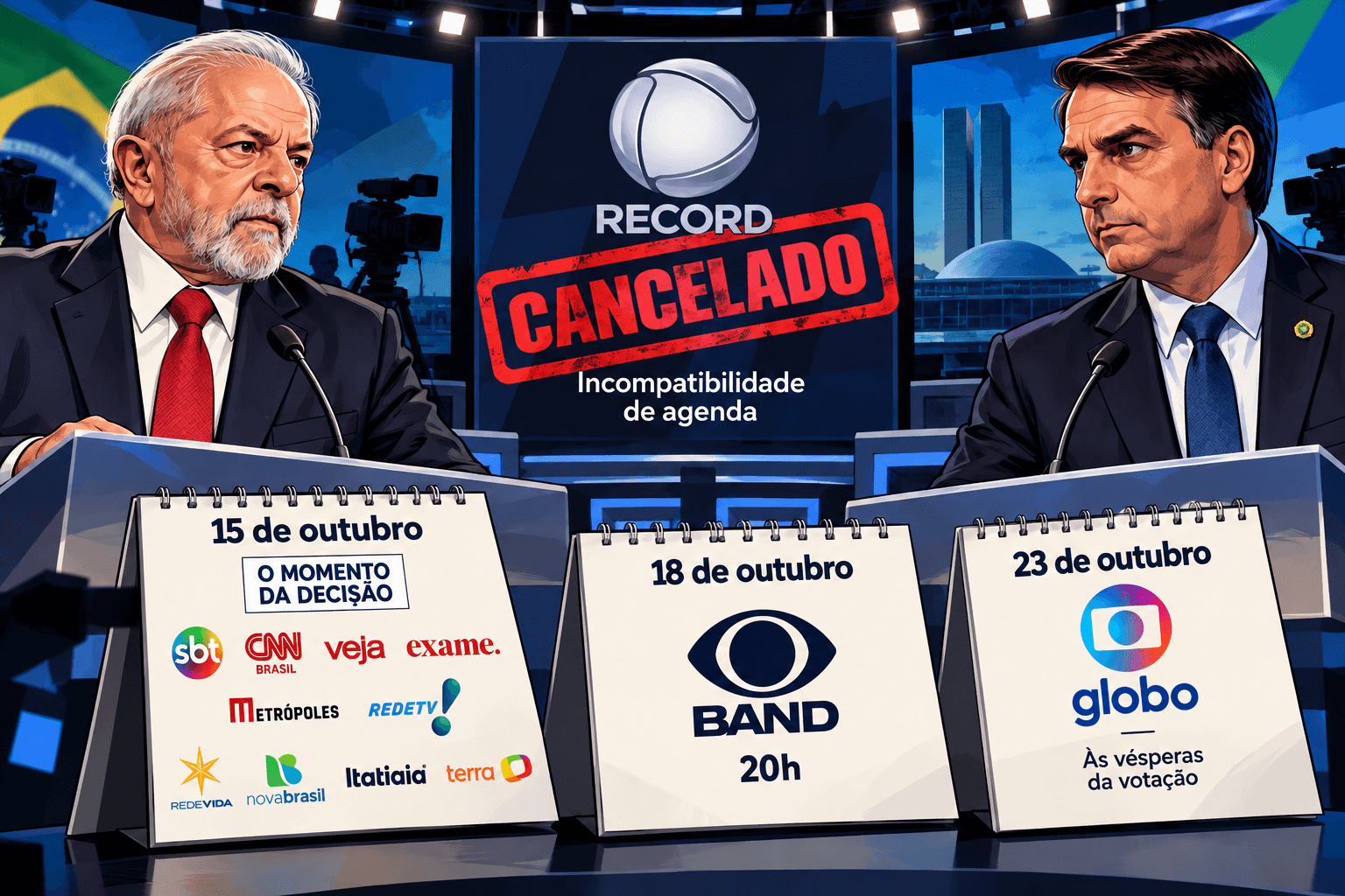 Record cancela debate, e confronto entre Lula e Flávio Bolsonaro fica concentrado na reta final da campanha